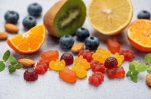 Chewable,Gummy,Bears,Vitamins,And,Supplements,And,Fresh,Fruits